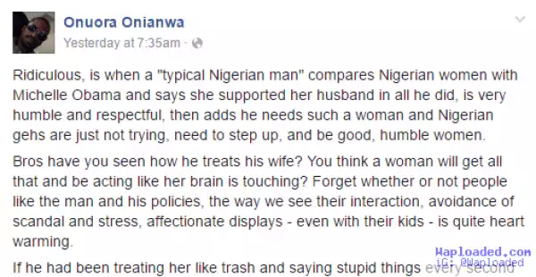 Guy blasts useless Nigerian men who compare Nigerian women with Michelle Obama